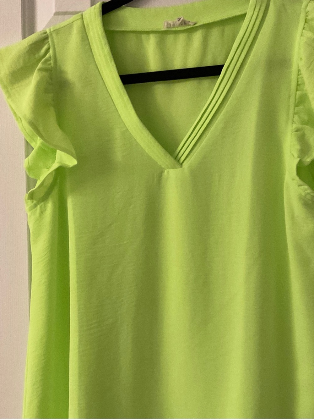 JODIFL Neon Lime V-Neck Flutter Sleeve Top - Picture 2 of 6